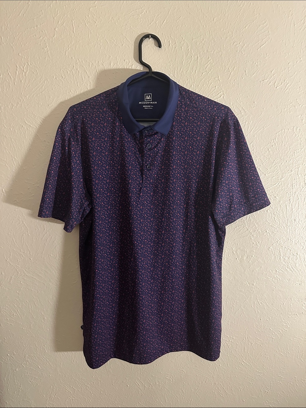 Mizzen+Main Navy Polo with Red Floral Microprint